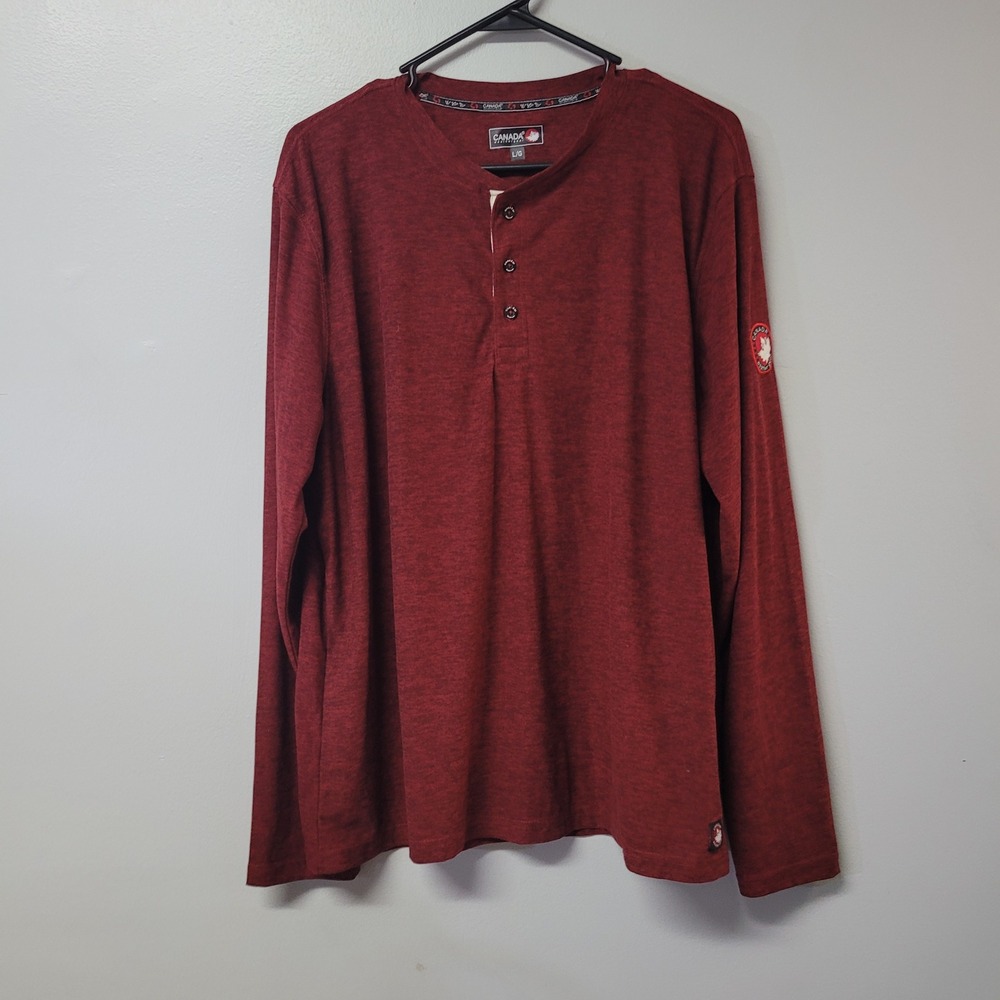 Canada Weather Gear Mens Henley Shirt Long Sleeve Burgundy Heather Large
